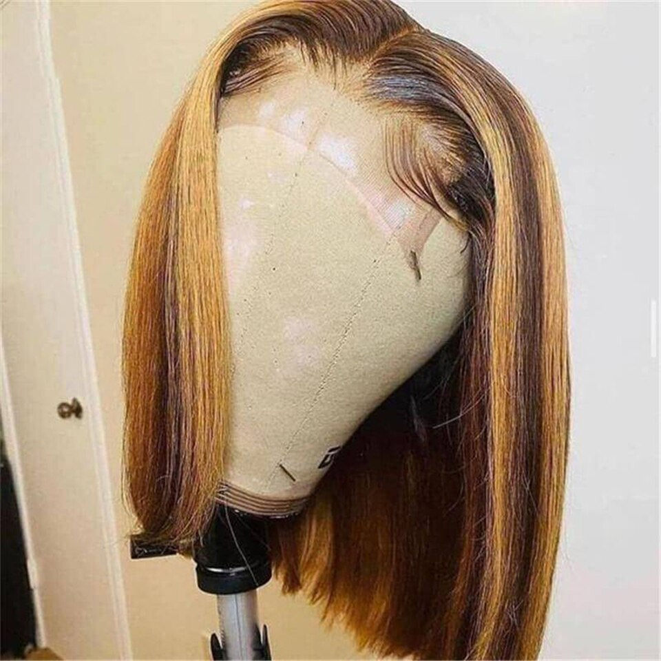 Thumbnail: Remy Soft Bob Ombre Blonde 613 Full Lace Wig With 4x4 Silk Base For Black Women