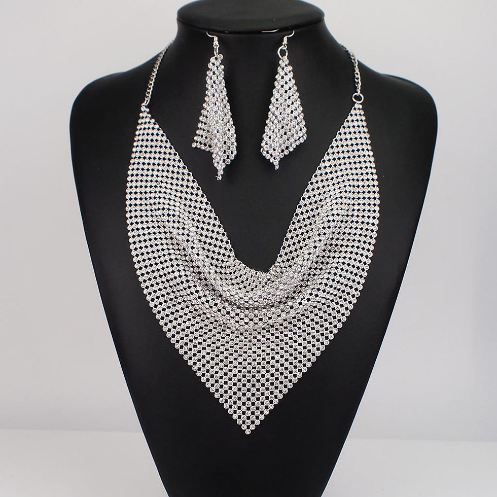 Thumbnail: Indian Jewelry Set Shining Rhinestone Metal Slice Bib Choker Necklaces Earrings