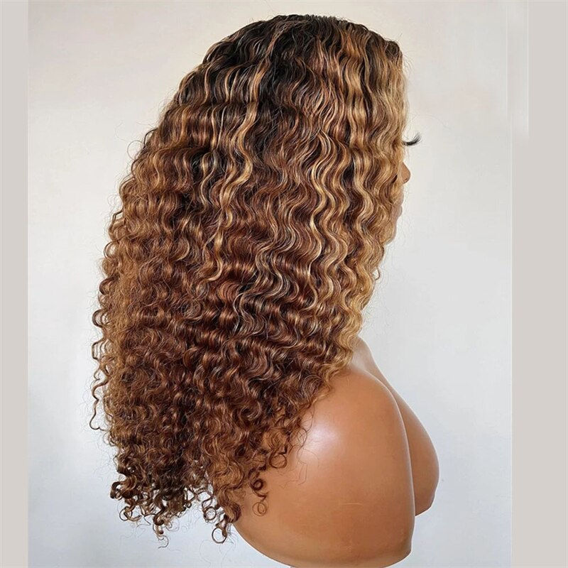 Thumbnail: Long 24 inch Ombre Brown Kinky Curly U Part Wig European Remy Human Hair Wigs S