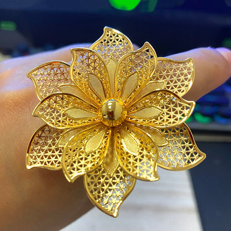 Thumbnail: Dubai Gold Plated Rings Nigerian Big Flower Jewellery Indian Wedding Ethiopian 