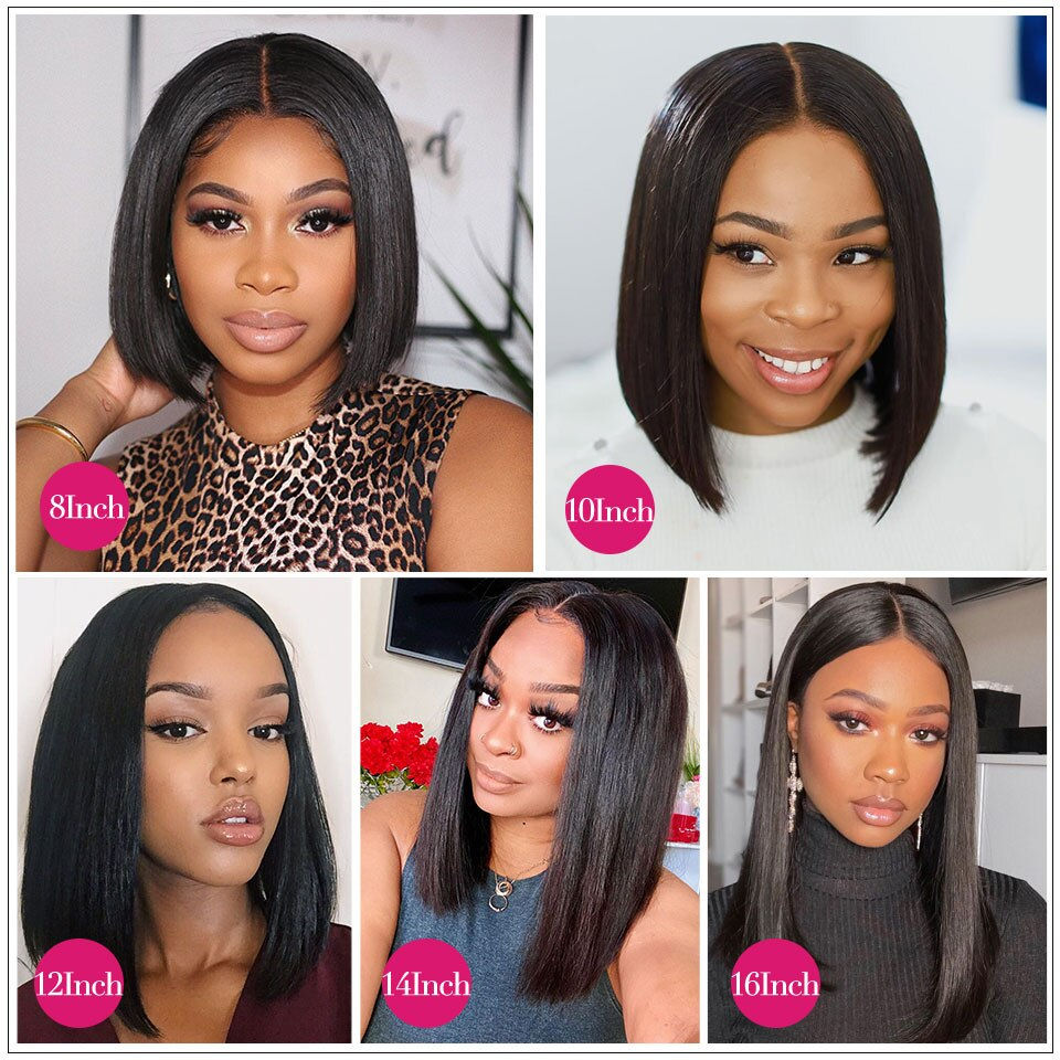 Thumbnail: 13x4 Transparent Shor Bob Wig Lace Frontal Human Hair Wigs With Baby Hair Middl