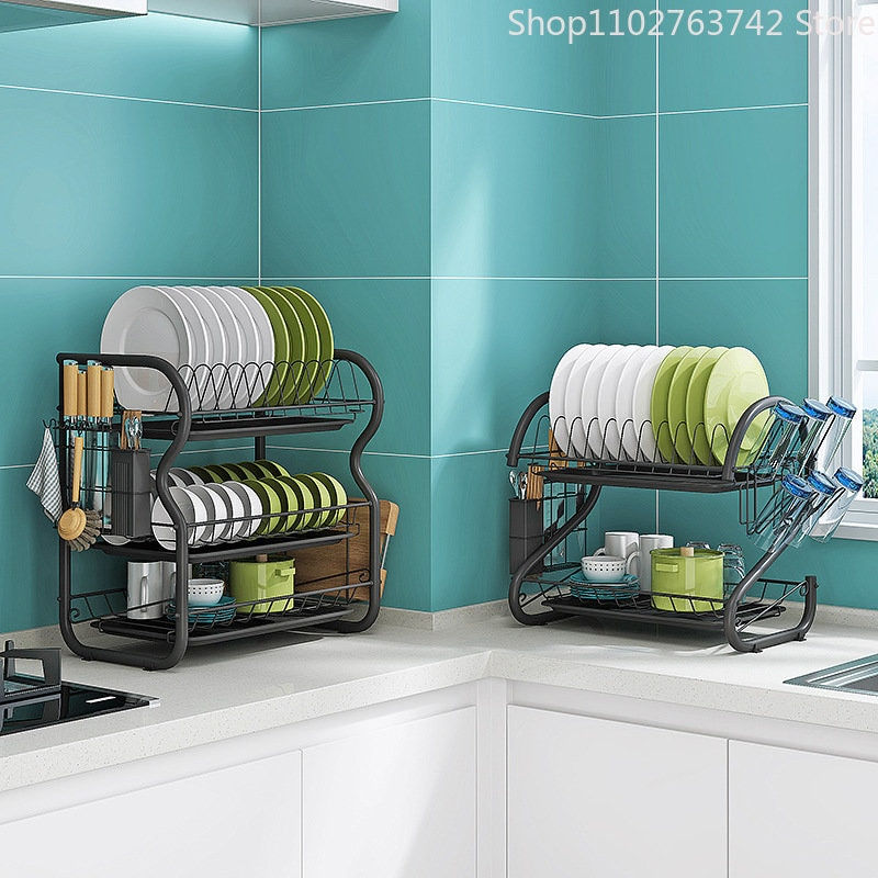 Thumbnail: Stainless Steel Drying Rack Bowl Dish Draining Shelf  Kitchen Organizer 3 Tiers