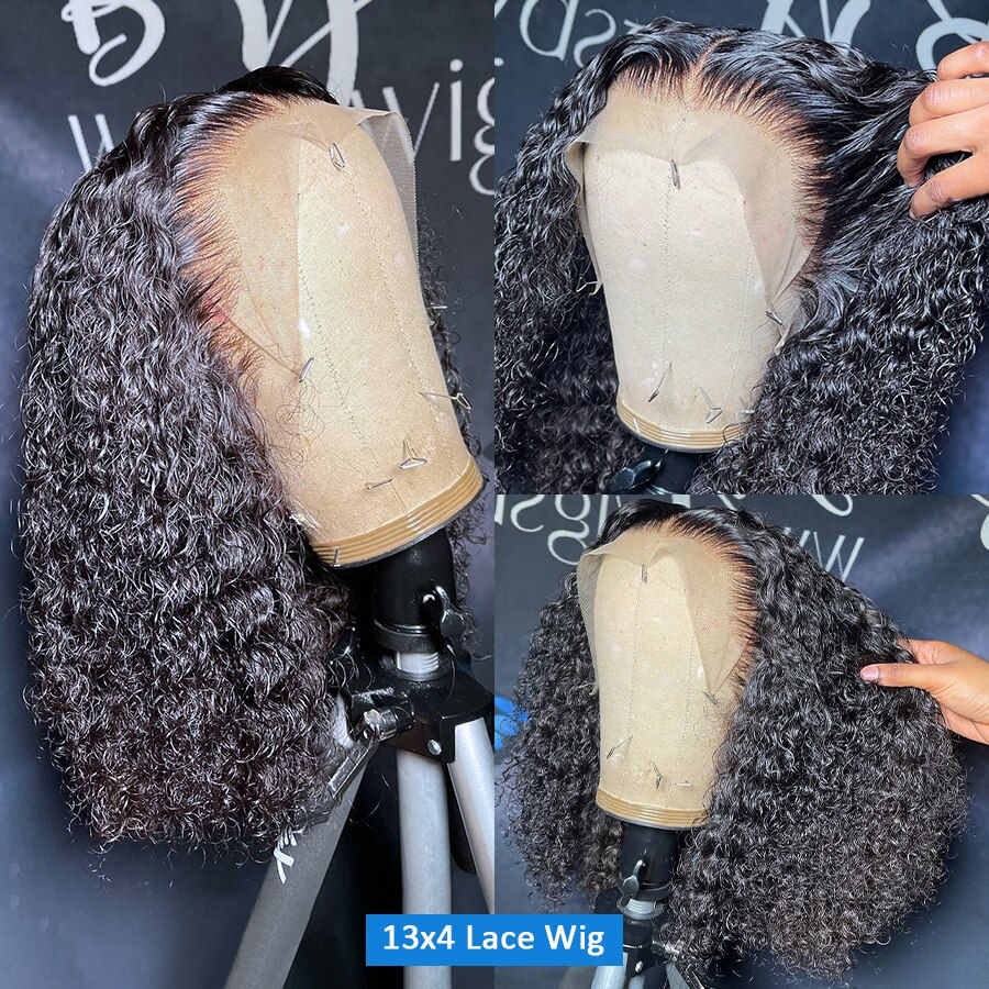 Thumbnail: Brazilian13x6 Deep Wave Transparent T Part Lace Frontal Bob Wig 13x4 Human Hair