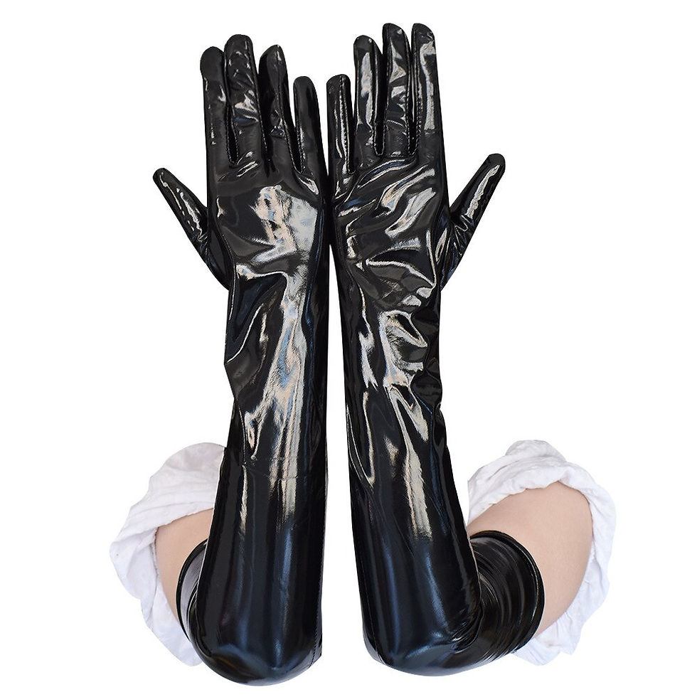 Thumbnail: Adult Sexy Long Black Latex Gloves Metallic Wet Look Faux Leather Gloves Clubwe