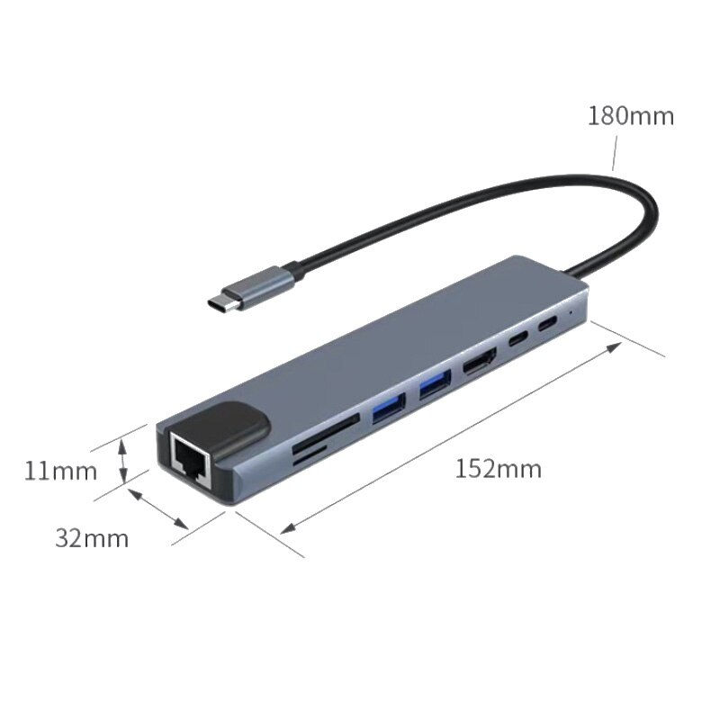 Thumbnail: USB C Hub 8 In 1 Type C 3.1 To 4K HDMI Adapter with RJ45 SD/TF Card Reader PD F