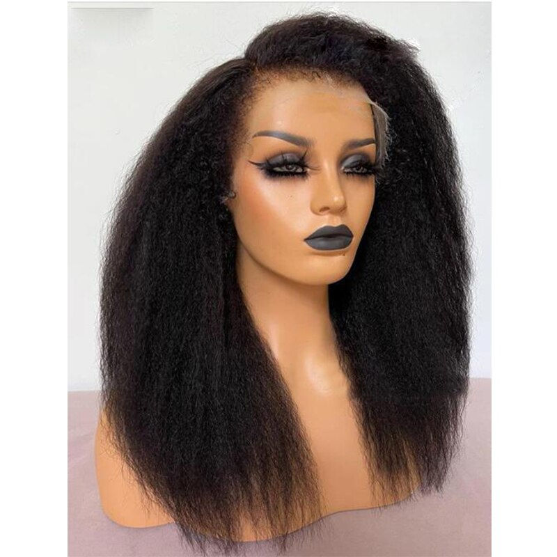 Thumbnail: Soft Yaki 26inches Long Natural Black Kinky Straight Hair Wig For Women Natural