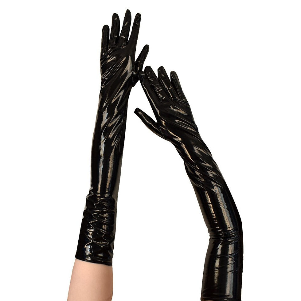 Thumbnail: Adult Sexy Long Black Latex Gloves Metallic Wet Look Faux Leather Gloves Clubwe