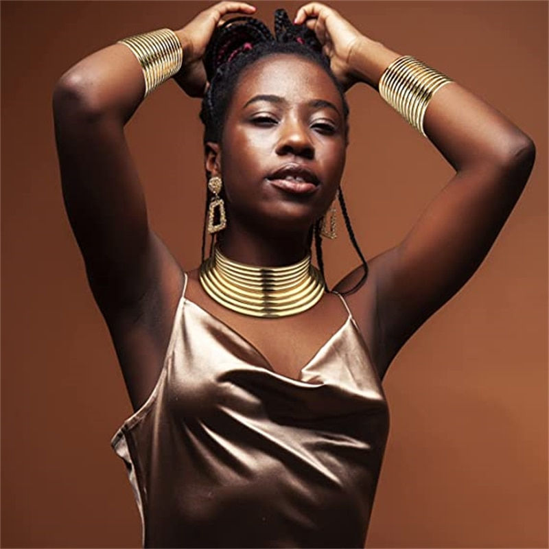 Thumbnail: African Necklace Jewelry Sets Exaggerated Choker Necklaces Two-hand Bracelet Et