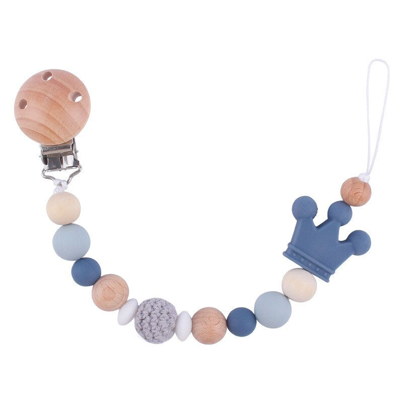 Thumbnail: Baby Pacifier Clips with Hello World Sign Silicone Beads Wooden Pacifier Chain 