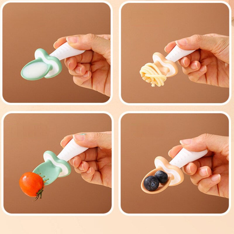Thumbnail: 2Pcs/Set Baby Spoon Fork BPA Free Silicone Soft Tip Infant Red Green Cutlery Ba