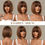 Thumbnail: Honey Brown Short Bob Wig With Bangs Synthetic Heat Resistant Wig Natural Hair 