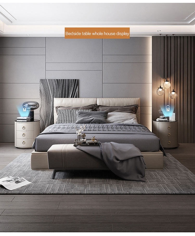 Thumbnail: Round Bedside Table Nightstands Intelligent Password Fingerprint Wireless Charg