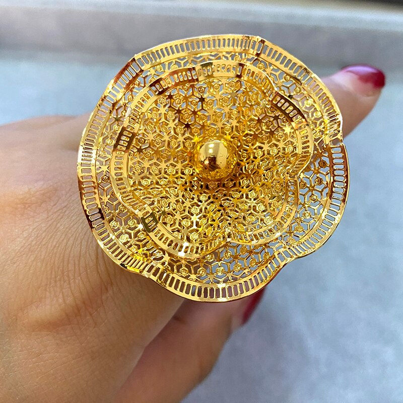 Thumbnail: Dubai Gold Plated Rings Nigerian Big Flower Jewellery Indian Wedding Ethiopian 