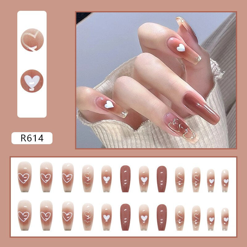 Thumbnail: 24pcs French Fake Nails Short Art Nail Tips Press Stick on False with Designs F