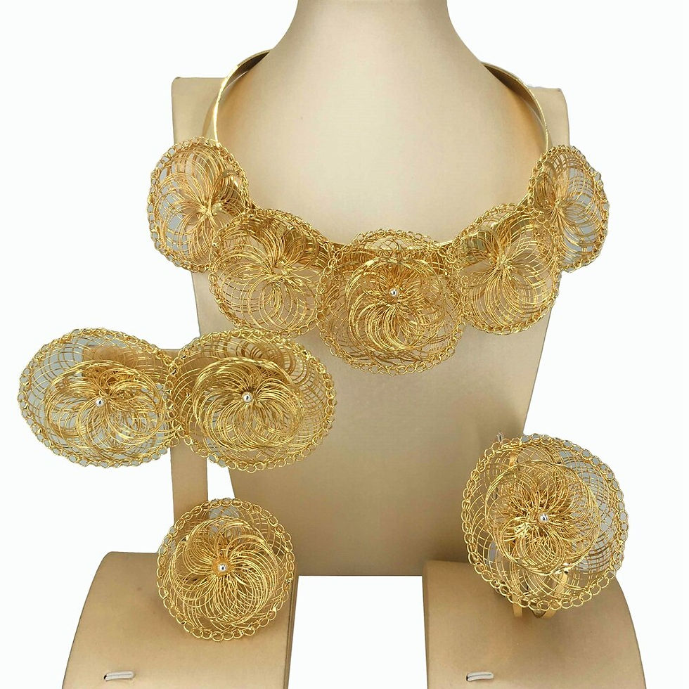 Thumbnail: Brazilian Huge Flower Necklace Fine Luxury Quality African Bride Jewelry Set Fo