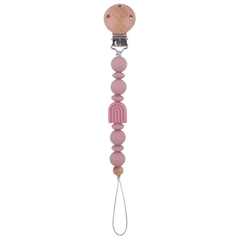 Thumbnail: Baby Pacifier Clips Anti-drop Wooden Soother Clip Pacifier Chain Silicone Rainb