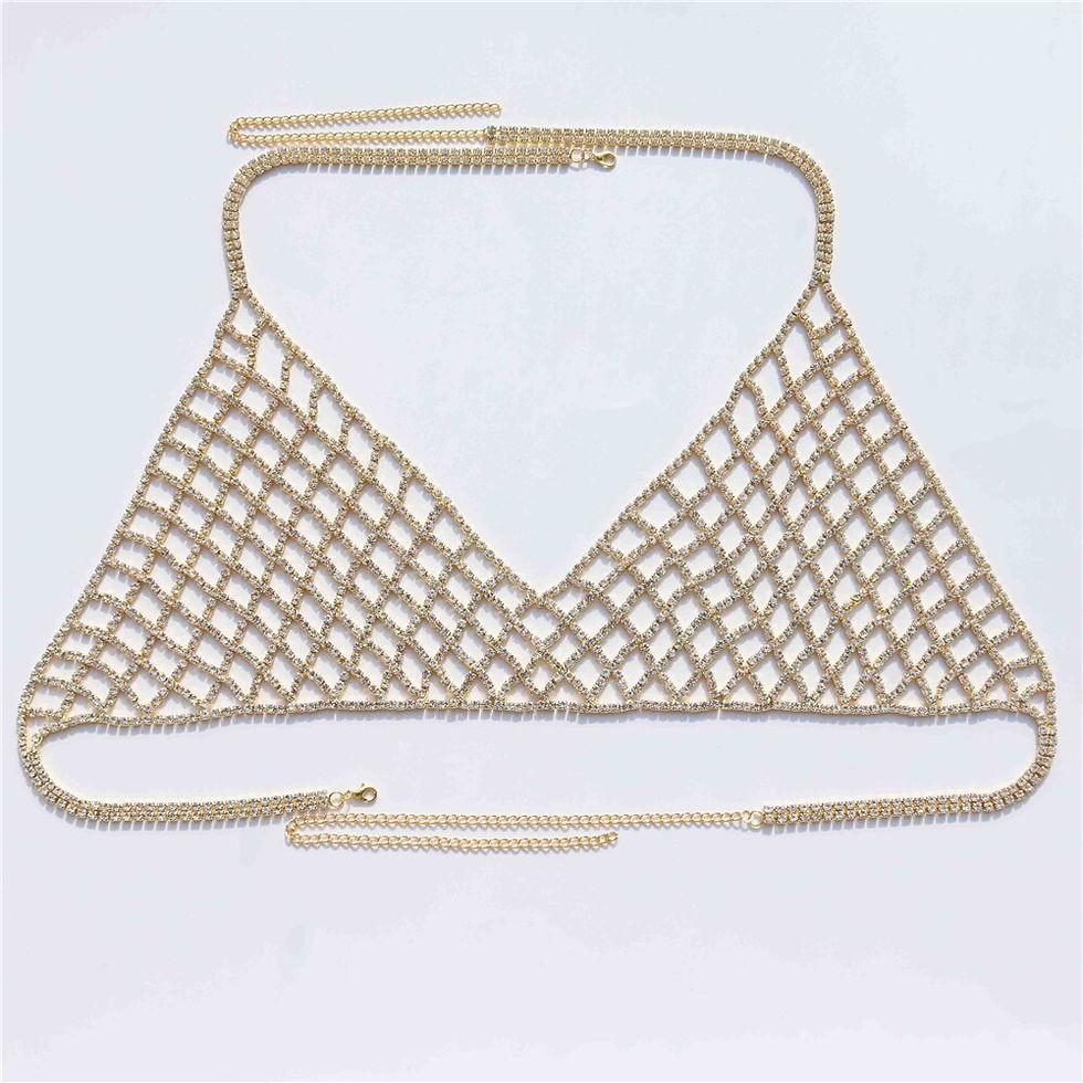 Thumbnail: Exquisite Fashion Sparkling Rhinestone Mesh Chest Chain Boho Summer Beach Ball 