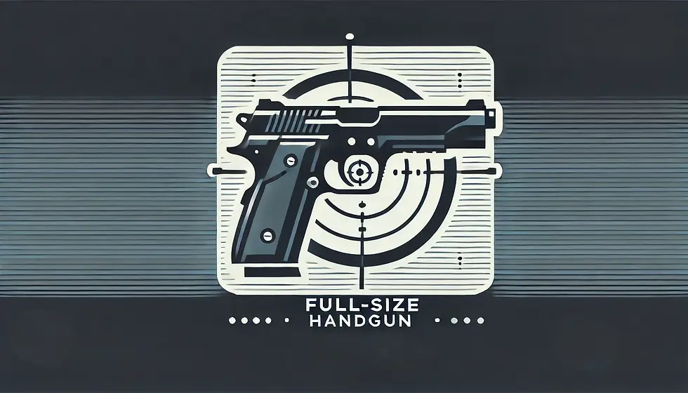 Minimalist vector illustration of a full-size handgun on a target background, showcasing firearm design and precision.