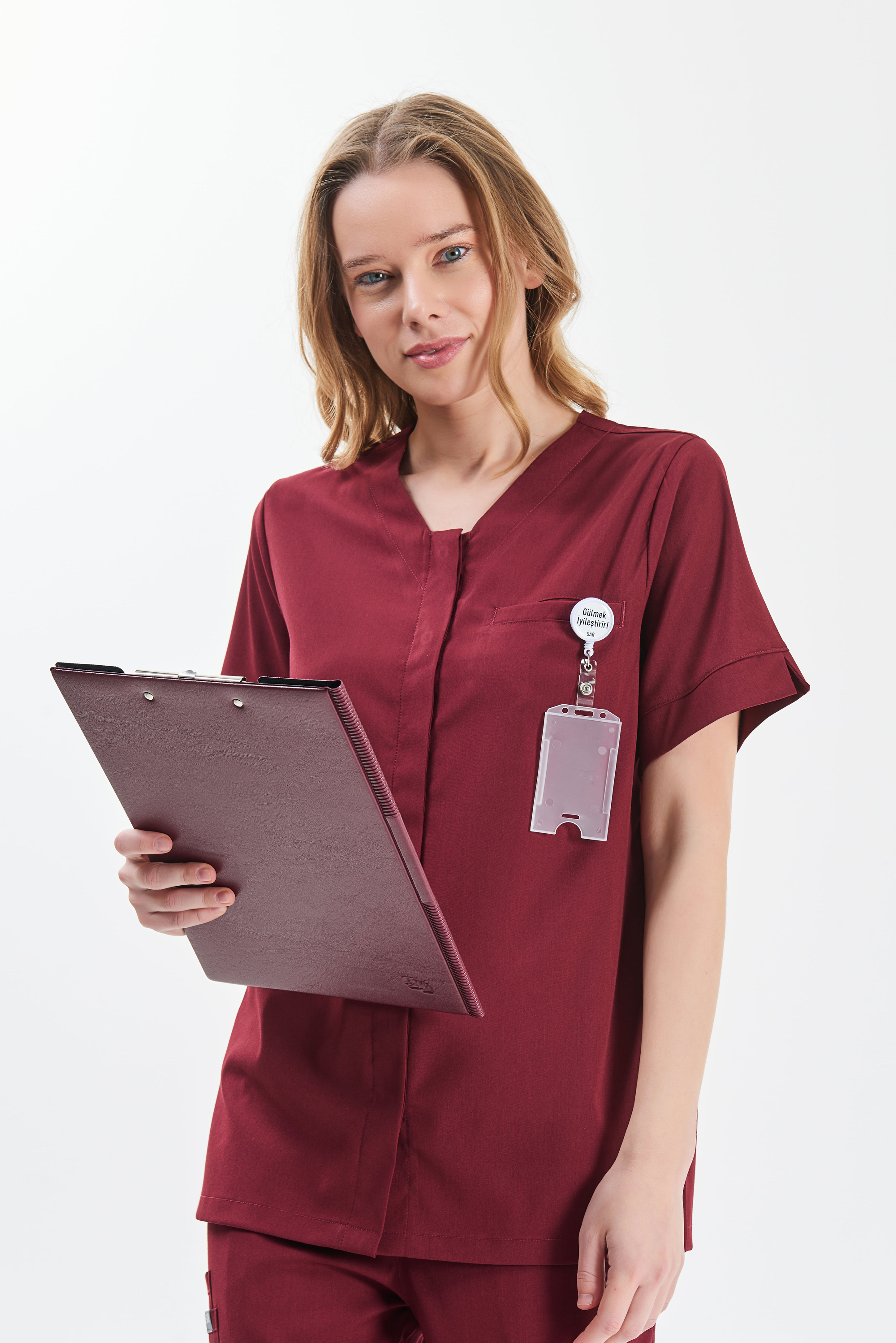 Refresh - Bordo Kadın Üniforma Tek Üst