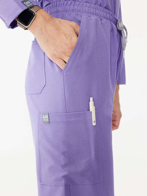 Sar Infinity Quasar Eflatun Kadın Tesettür Scrubs Takım yan cep detayı