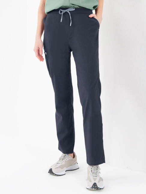 Antrasit kadın medikal scrubs pantolon önden tam boy – düz paça, rahat kalıp