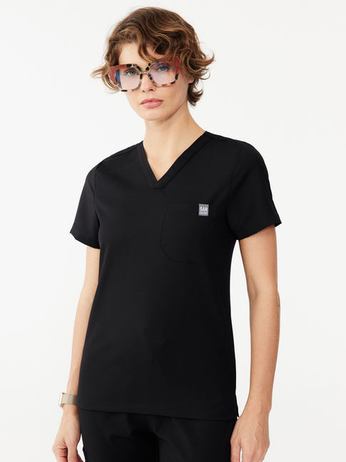 Sar Infinity Genom Siyah Kadın Scrubs Takım önden görünüm