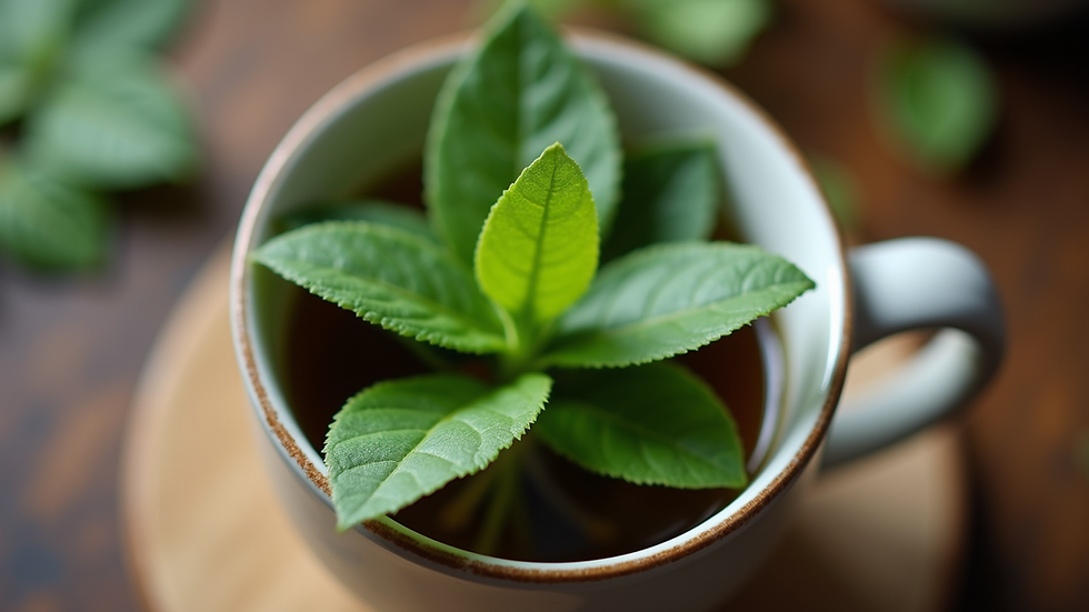 Close-up view of Moringa leaves in a tea cup