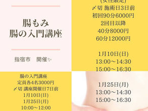 「腸の入門講座」&「腸もみ(女性限定)」
