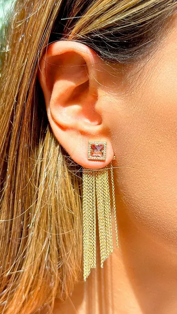 Brincos de franjas de corrente quadrada granada