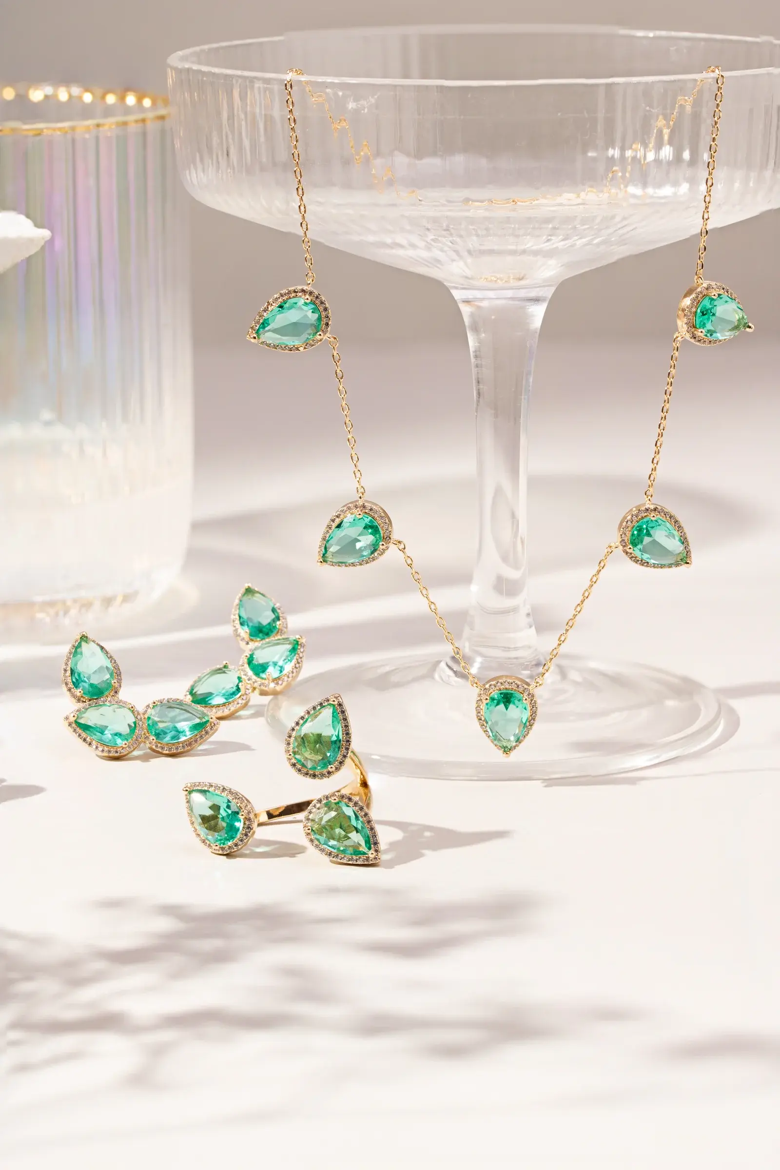 GREEN PARAIBA CRYSTAL AND WHITE  ZIRCONIA EARRINGS