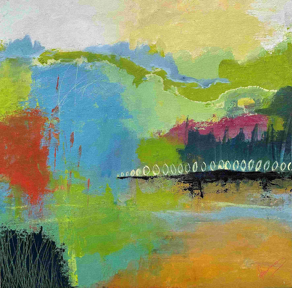 Art semi-abstrait, sur la corde raide par l'artiste peintre québécoise Diane Fournier, Canada