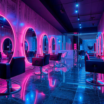 Moderni kauneussalonki vaaleanpunaisilla neonpeileillä
