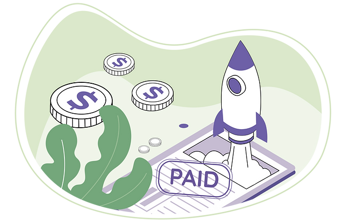First2Care Illustration showing an invoice marked as paid alongside funding payments and a rocket launching from a document. The image symbolises NDIS invoice processing times, payment turnaround expectations, and the importance of timely payments for participants and providers.