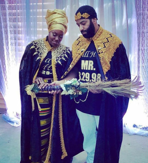 Ethiopian Wedding Vow Renewal Black Velvet and Golden Hand-Sewn Embroidery Ensemble by Lena Harbali 
Lena's Couture House 