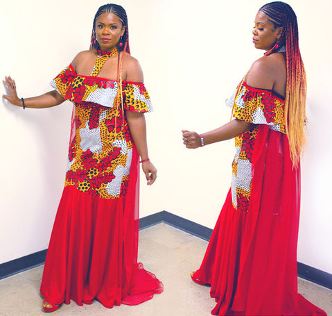 Original Performers Stage Wear Gown Designed by Lena Harbali for Detroit Music Awards worn by Carmen Diaz Winner of Detroit RnB Singer of The Year Lena's Couture House 