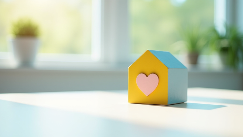 House model with a pink heart