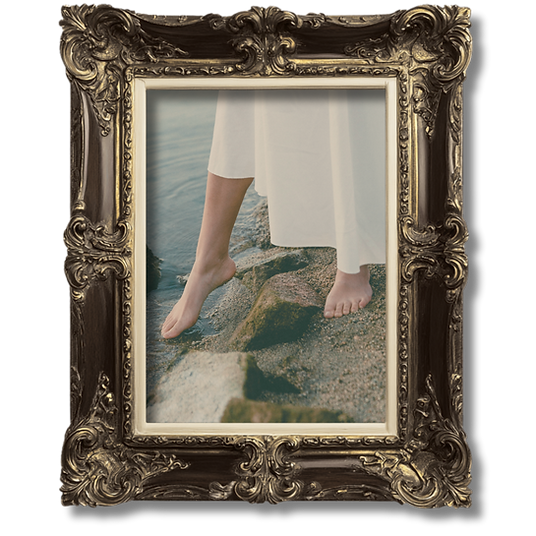 Framed image toes in water
