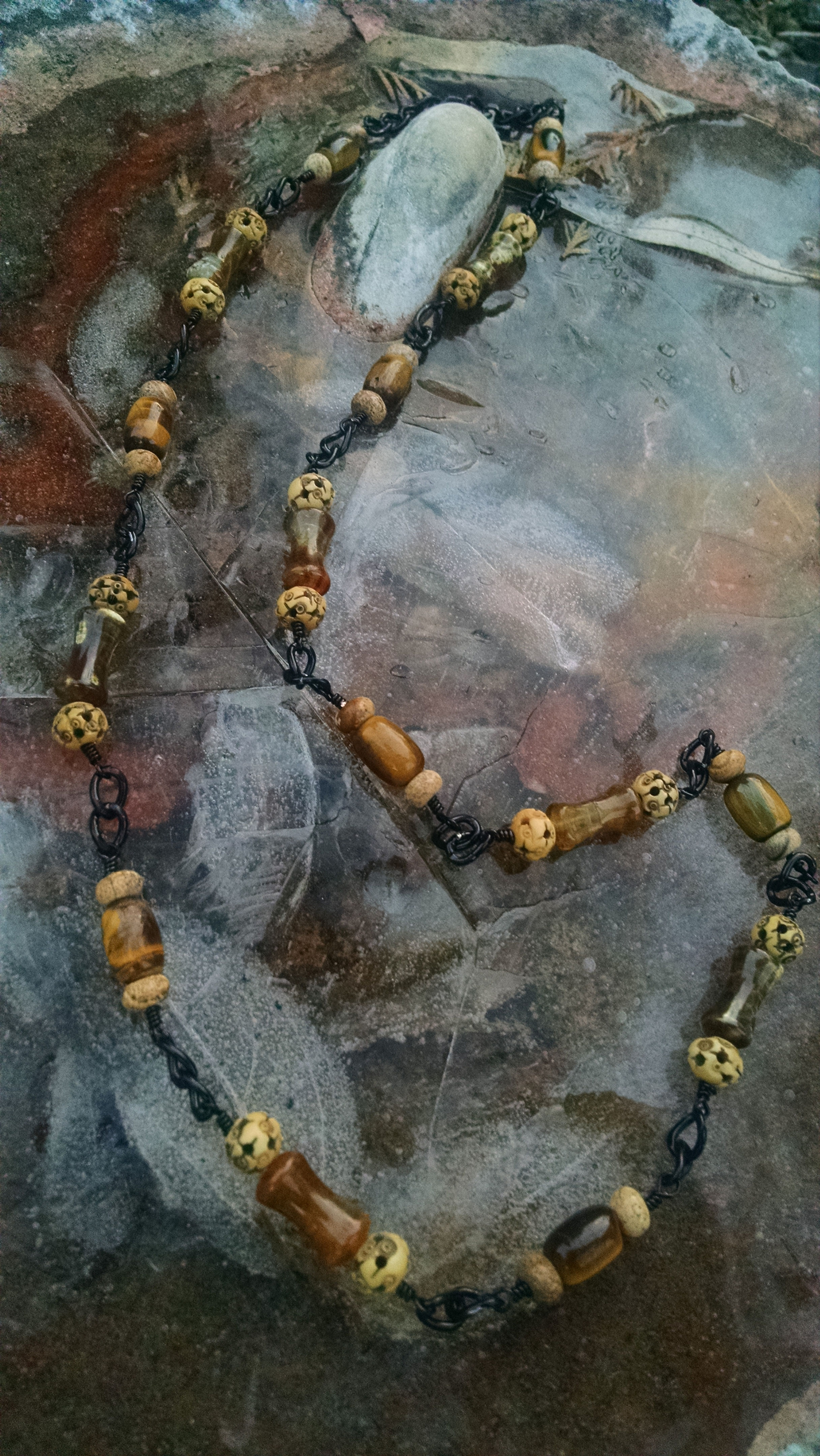 Black Chain Wire-Wrap Necklace w/ Shades of Brown