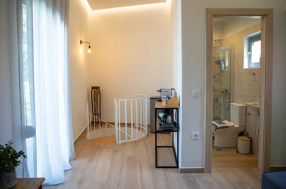 Bright open interior hallway, Axiotou House I, Aegina