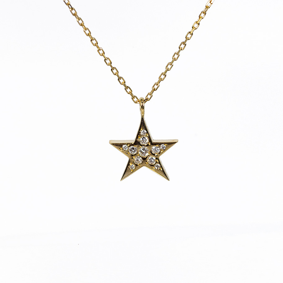 COLLANA CON PENDENTE A STELLA IN ORO GIALLO COND IAMANTI JOHN OLIVER GIOIELLERIA FIRENZE