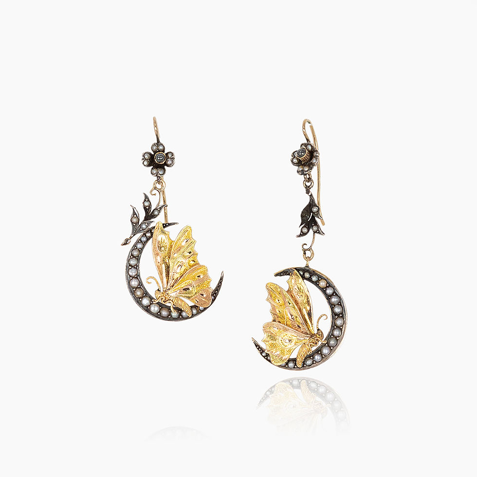 orecchini vintage inizio secolo in argento e oro giallo con perle e diamanti taglio antico John Oliver gioielleria firenze
