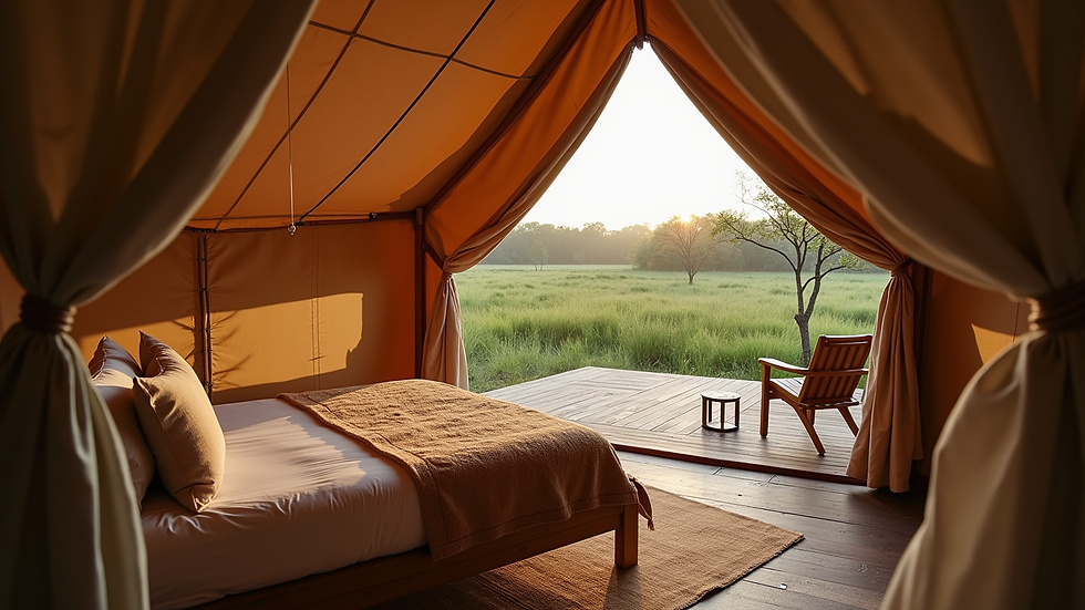 Eye-level view of a luxury tent accommodation in Pantanal