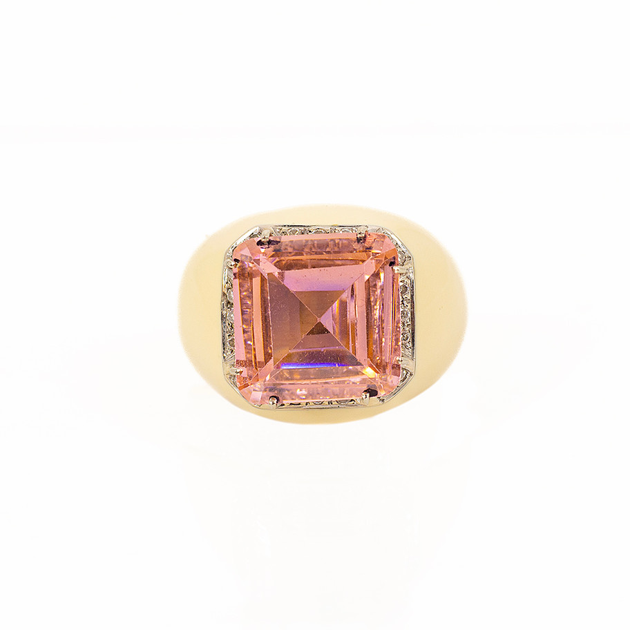 ANELLO IN ORO GIALLO E ARGENTO CON SMALTO E PIETRA MORGANITE DI FABIO FANFANI JOHN OLIVER GIOIELLERIA FIRENZE