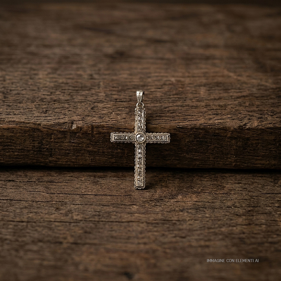 pendente croce in oro bianco con diamanti taglio antico John Oliver gioielleria firenze