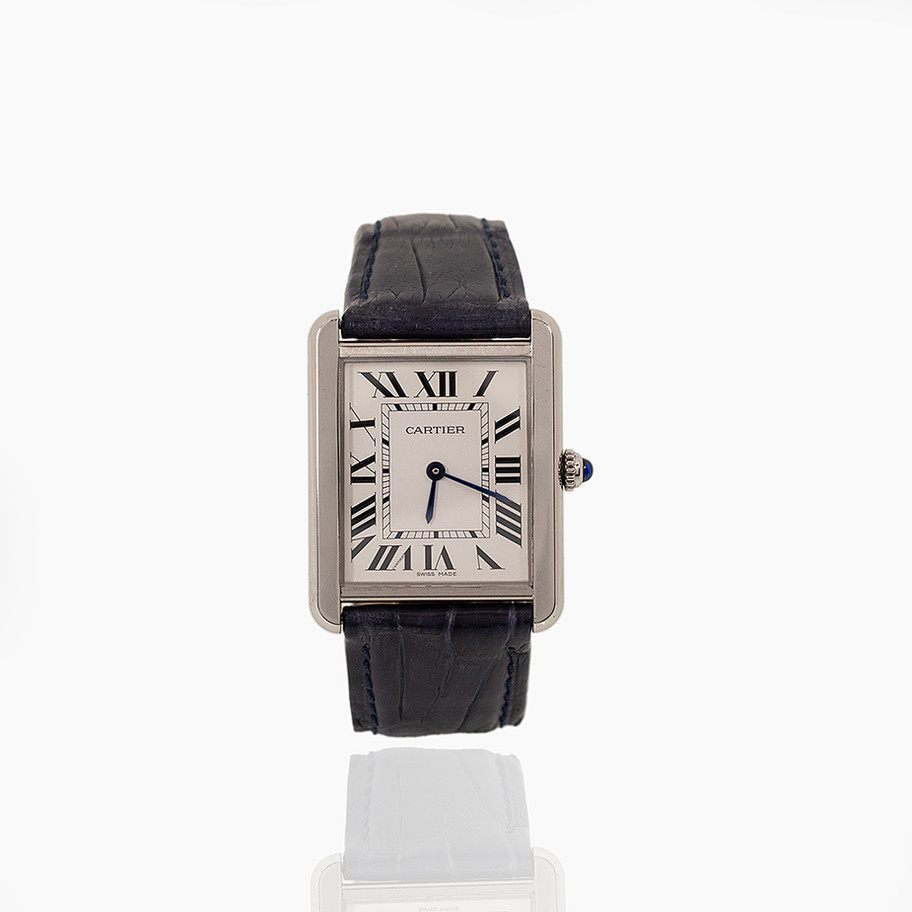 OROLOGIO FIRMATO CARTIER MODELLO TANK IN ORO BIANCO CON CINTURINO IN PELLE NERO OROLOGIO DI LUSSO