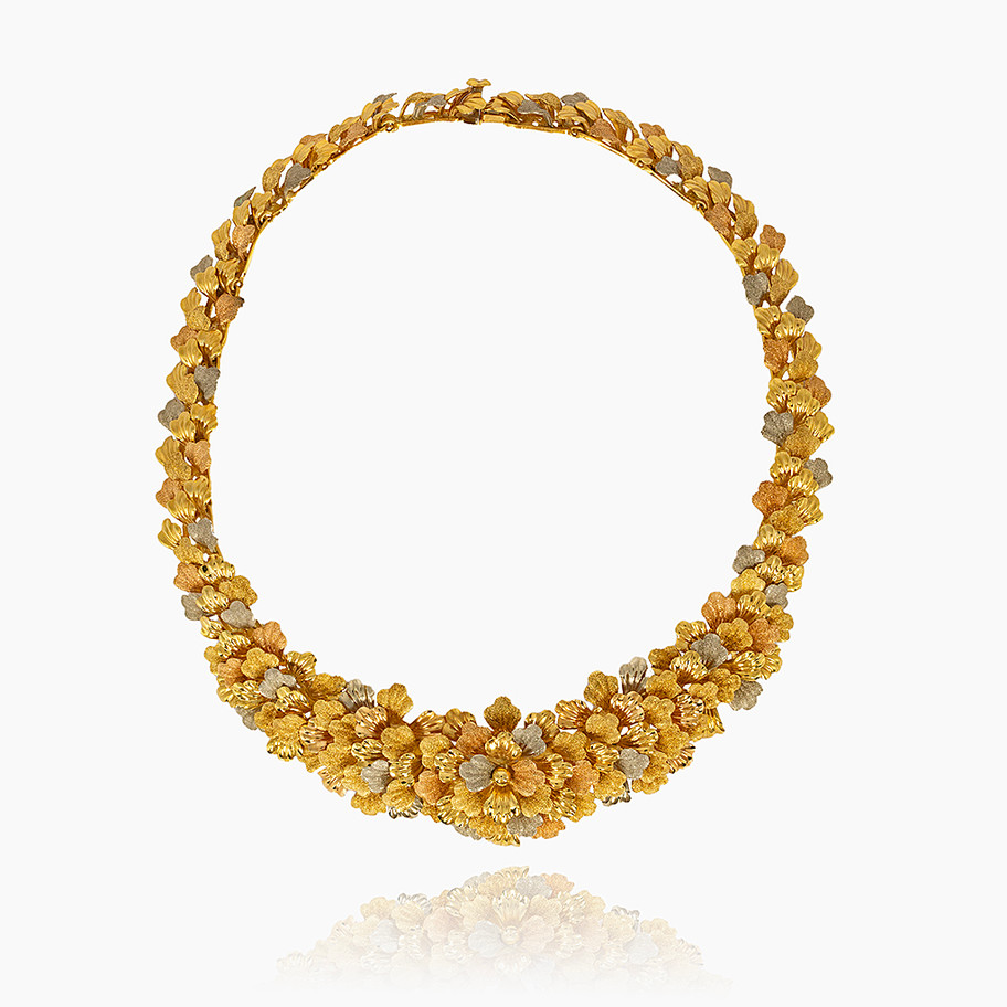 collier floreale in oro giallo, bianco e rosa John Oliver gioielleria firenze