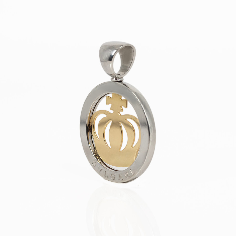 CONDOLO  CORONA FIRMATO BULGARI IN ORO GIALLO 18 KT E ACCIAIO IDEA REGALO DI LUSSO