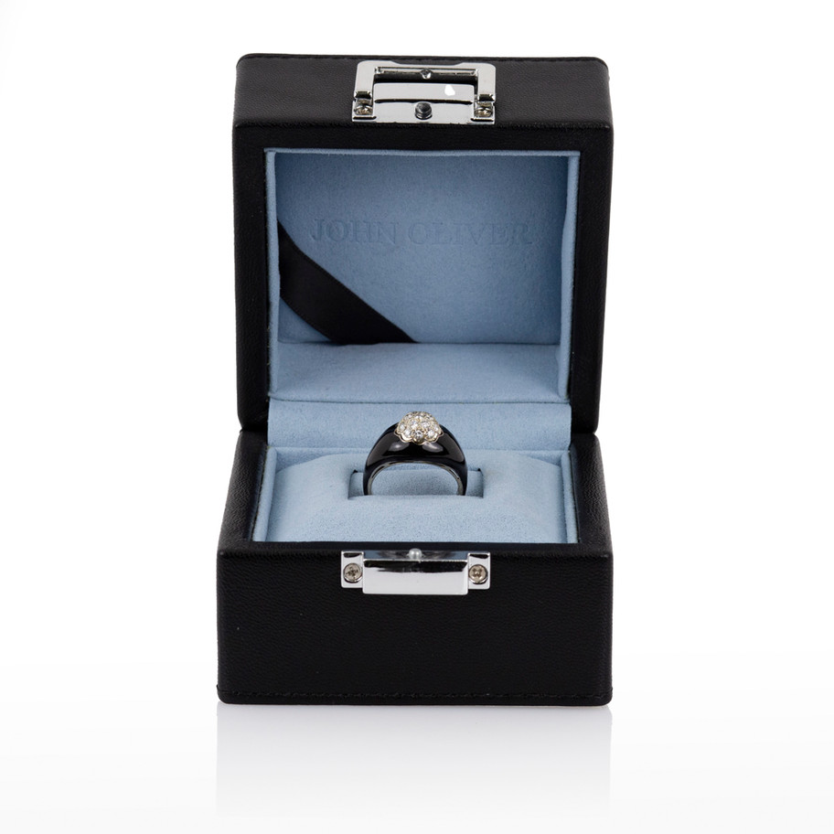 VINTAGE RING FROM SIXTIES IN WHITE GOLD AND BLACK ENAMEL WITH DIAMONDS