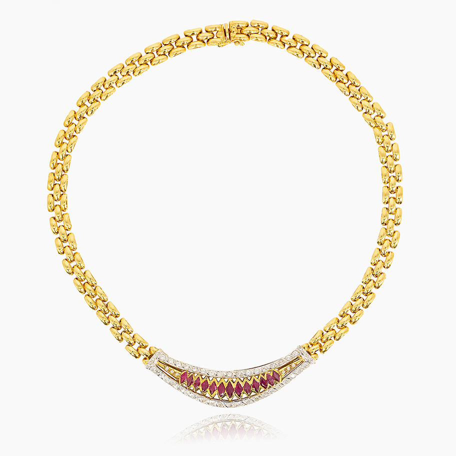 collier in oro giallo e bianco con diamanti e rubini John Oliver gioielleria firenze