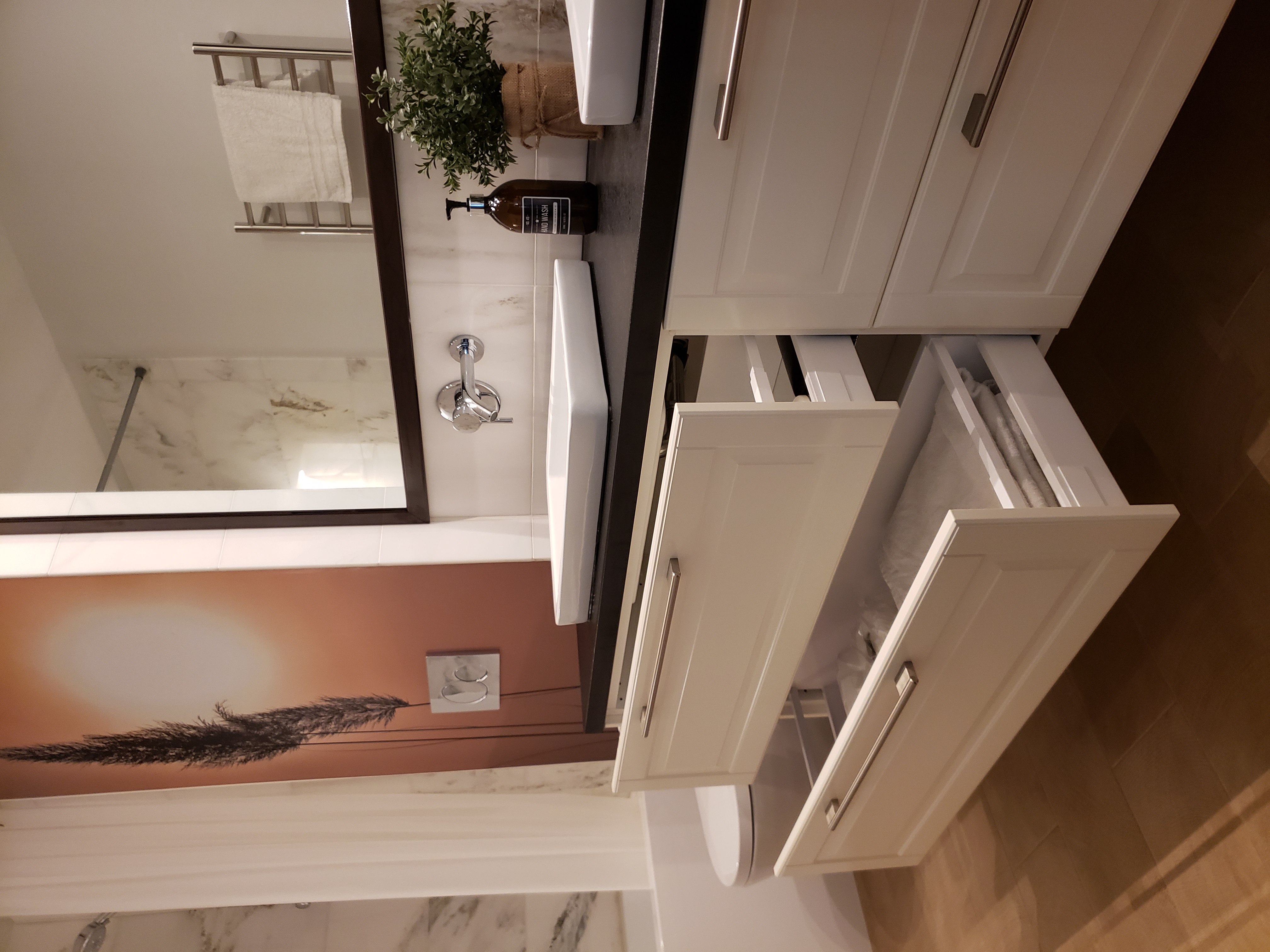 bath with big vanity storage drawers